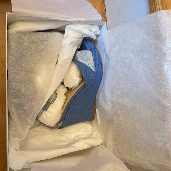 Floral Denim Leather Platform Heels by Elizee - Picture 7 of 9